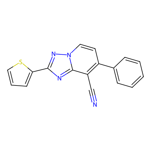 7-Phenyl-2-(2-thienyl)[1,2,4]triazolo[1,5-a]pyridine-8-carbonitrile structure