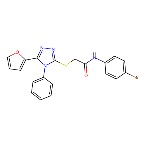 N-(4-bromophenyl)-2-((5-(furan-2-yl)-4-phenyl-4H-1,2,4-triazol-3-yl)thio)acetamide structure