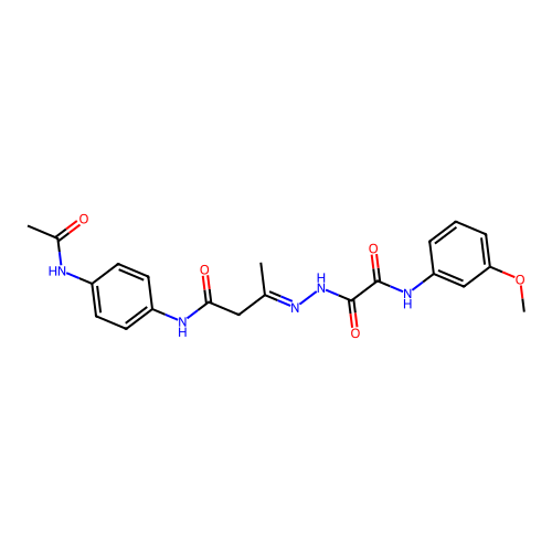 (3E)-N-[4-(acetylamino)phenyl]-3-(2-{[(3-methoxyphenyl)amino](oxo)acetyl}hydrazinylidene)butanamide structure