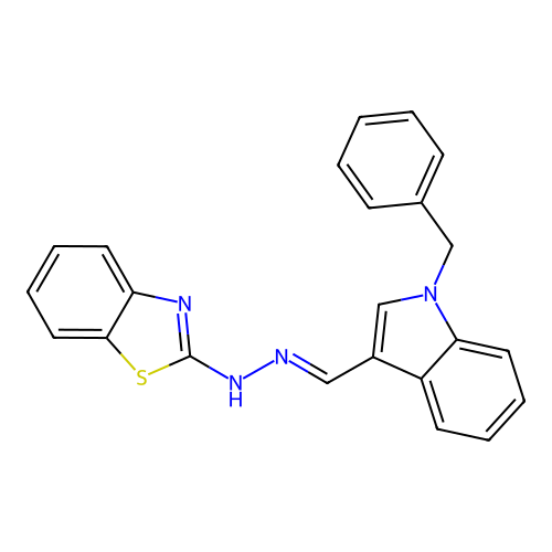 2-{(2E)-2-[(1-benzyl-1H-indol-3-yl)methylidene]hydrazinyl}-1,3-benzothiazole structure