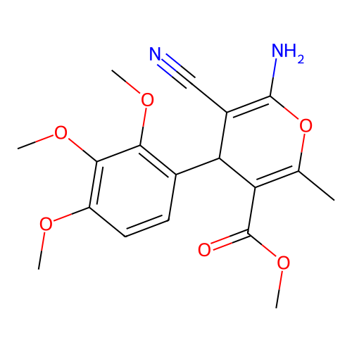 methyl 6-amino-5-cyano-2-methyl-4-(2,3,4-trimethoxyphenyl)-4H-pyran-3-carboxylate structure