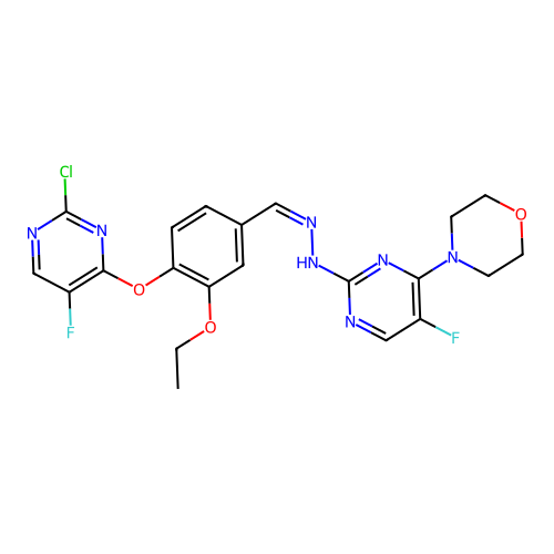 (Z)-4-(2-(2-(4-((2-chloro-5-fluoropyrimidin-4-yl)oxy)-3-ethoxybenzylidene)hydrazinyl)-5-fluoropyrimidin-4-yl)morpholine structure