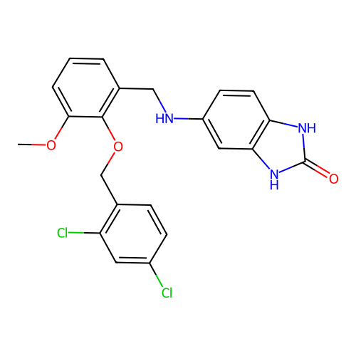 5-({2-[(2,4-dichlorobenzyl)oxy]-3-methoxybenzyl}amino)-1,3-dihydro-2H-benzimidazol-2-one structure