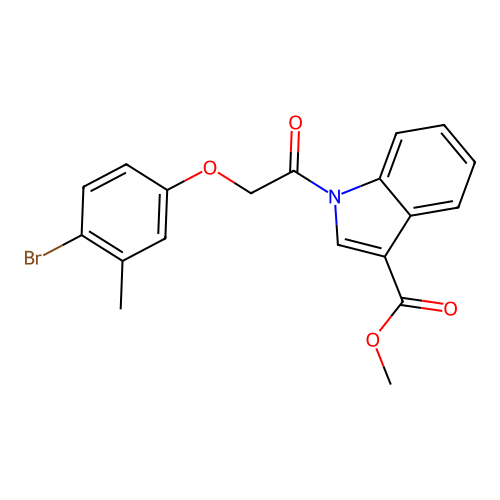 Methyl 1-[2-(4-bromo-3-methylphenoxy)acetyl]indole-3-carboxylate structure