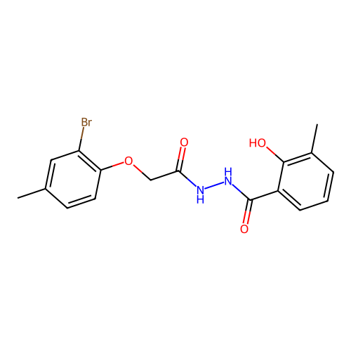 N'-[(2-bromo-4-methylphenoxy)acetyl]-2-hydroxy-3-methylbenzohydrazide structure