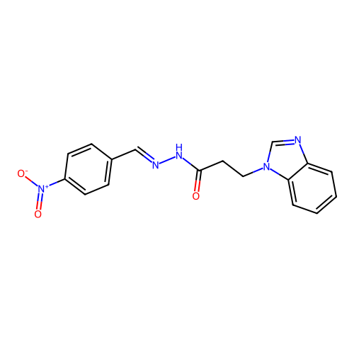 (E)-3-(1H-benzo[d]imidazol-1-yl)-N'-(4-nitrobenzylidene)propanehydrazide structure