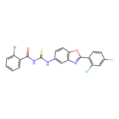 2-bromo-N-((2-(2-chloro-4-fluorophenyl)benzo[d]oxazol-5-yl)carbamothioyl)benzamide structure