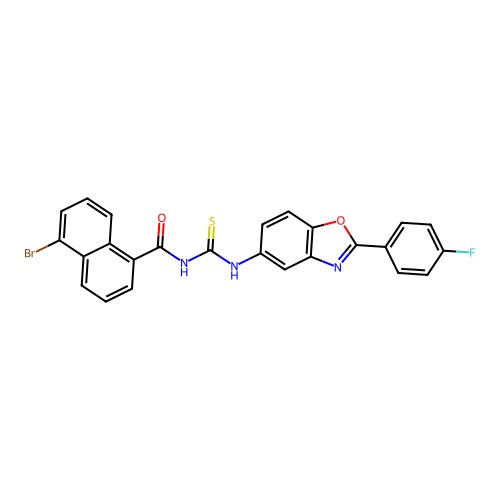 (5-bromonaphthyl)-N-({[2-(4-fluorophenyl)benzoxazol-5-yl]amino}thioxomethyl)ca rboxamide structure