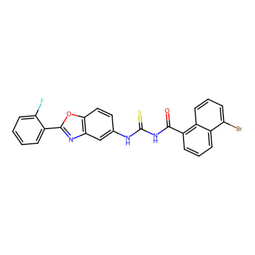 (5-bromonaphthyl)-N-({[2-(2-fluorophenyl)benzoxazol-5-yl]amino}thioxomethyl)ca rboxamide structure