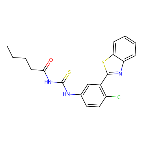 N-{[(3-benzothiazol-2-yl-4-chlorophenyl)amino]thioxomethyl}pentanamide structure