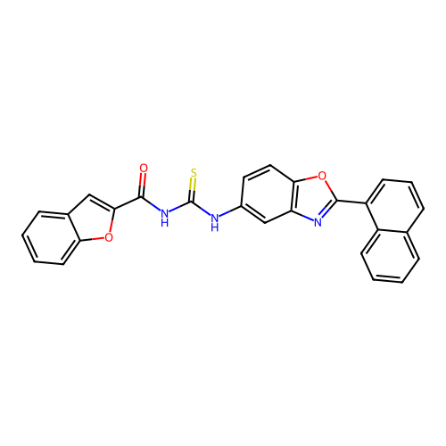 benzo[d]furan-2-yl-N-{[(2-naphthylbenzoxazol-5-yl)amino]thioxomethyl}carboxami de structure