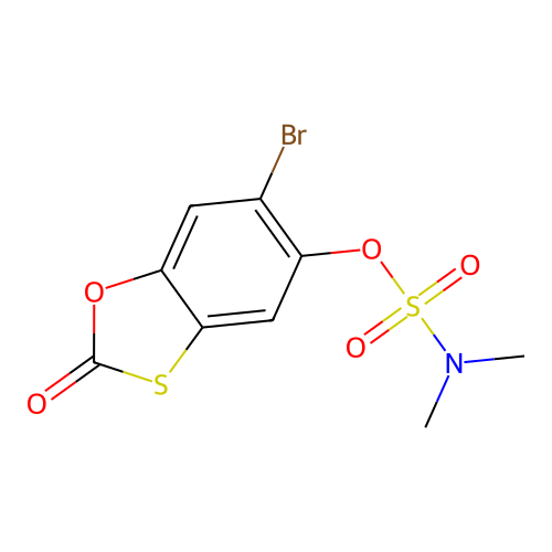 6-Bromo-2-oxo-1,3-benzoxathiol-5-yl dimethylsulfamate structure