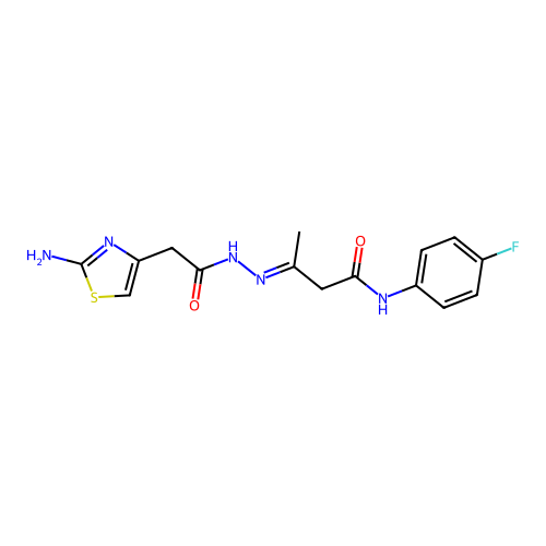 3-{[2-(2-Amino-thiazol-4-yl)-acetyl]-hydrazono}-N-(4-fluoro-phenyl)-butyramide structure