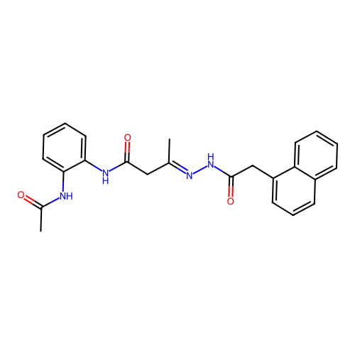 (3E)-N-[2-(acetylamino)phenyl]-3-[2-(naphthalen-1-ylacetyl)hydrazinylidene]butanamide structure