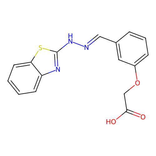 (3-{(E)-[2-(1,3-benzothiazol-2-yl)hydrazinylidene]methyl}phenoxy)acetic acid structure