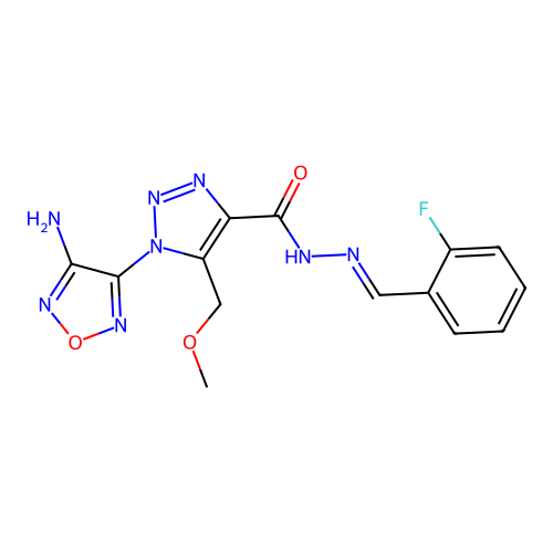 (E)-1-(4-amino-1,2,5-oxadiazol-3-yl)-N'-(2-fluorobenzylidene)-5-(methoxymethyl)-1H-1,2,3-triazole-4-carbohydrazide structure