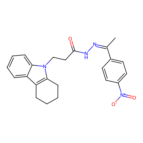 N-[(Z)-1-(4-nitrophenyl)ethylideneamino]-3-(1,2,3,4-tetrahydrocarbazol-9-yl)propanamide structure