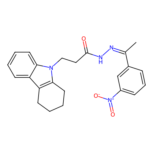 N-[(Z)-1-(3-nitrophenyl)ethylideneamino]-3-(1,2,3,4-tetrahydrocarbazol-9-yl)propanamide structure