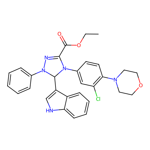 ethyl 4-[3-chloro-4-(morpholin-4-yl)phenyl]-5-(1H-indol-3-yl)-1-phenyl-4,5-dihydro-1H-1,2,4-triazole-3-carboxylate structure