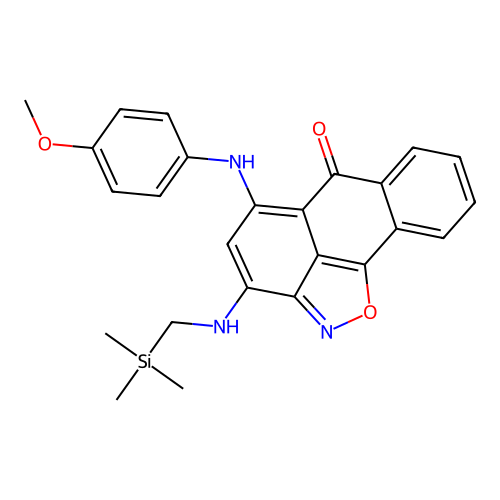 5-((4-methoxyphenyl)amino)-3-(((trimethylsilyl)methyl)amino)-6H-anthra[1,9-cd]isoxazol-6-one structure