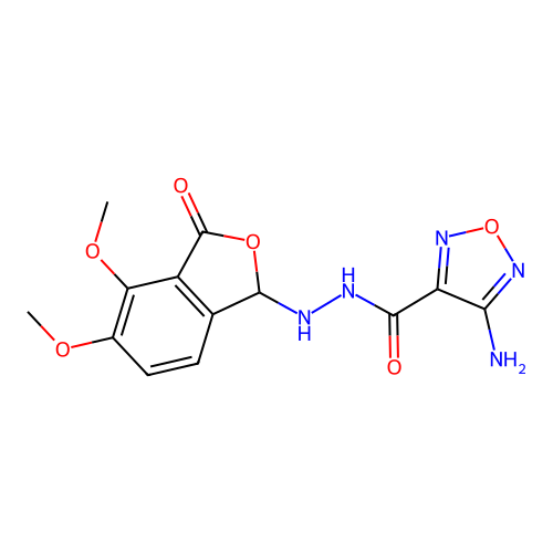 4-amino-N'-(4,5-dimethoxy-3-oxo-1H-2-benzofuran-1-yl)-1,2,5-oxadiazole-3-carbohydrazide structure