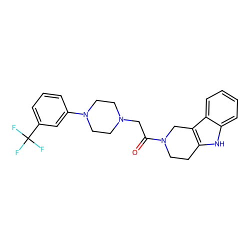 1-(1,3,4,5-tetrahydro-2H-pyrido[4,3-b]indol-2-yl)-2-{4-[3-(trifluoromethyl)phenyl]piperazin-1-yl}ethanone structure