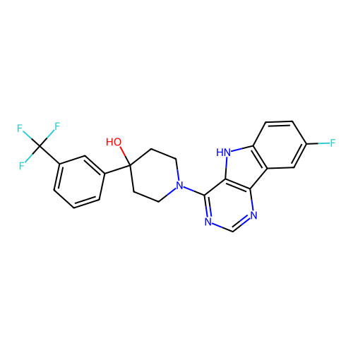 1-(8-fluoro-5H-pyrimido[5,4-b]indol-4-yl)-4-[3-(trifluoromethyl)phenyl]piperidin-4-ol structure
