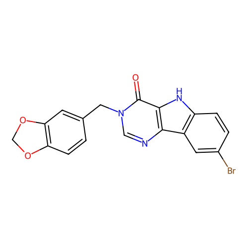3-(1,3-benzodioxol-5-ylmethyl)-8-bromo-3,5-dihydro-4H-pyrimido[5,4-b]indol-4-one structure