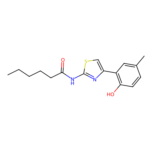 N-[4-(2-hydroxy-5-methylphenyl)-1,3-thiazol-2-yl]hexanamide structure