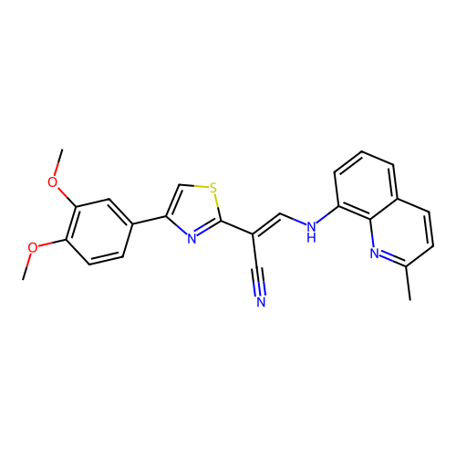 (E)-2-(4-(3,4-dimethoxyphenyl)thiazol-2-yl)-3-((2-methylquinolin-8-yl)amino)acrylonitrile structure