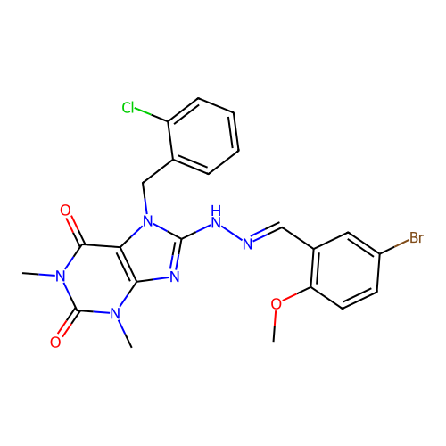 8-[(E)-2-[(5-bromo-2-methoxyphenyl)methylidene]hydrazin-1-yl]-7-[(2-chlorophenyl)methyl]-1,3-dimethyl-2,3,6,7-tetrahydro-1H-purine-2,6-dione structure