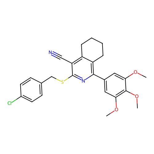 3-[(4-chlorobenzyl)sulfanyl]-1-(3,4,5-trimethoxyphenyl)-5,6,7,8-tetrahydroisoquinoline-4-carbonitrile structure