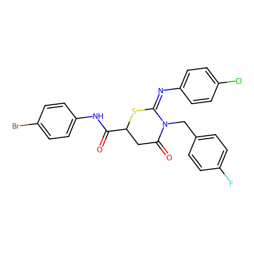 (2Z)-N-(4-bromophenyl)-2-[(4-chlorophenyl)imino]-3-(4-fluorobenzyl)-4-oxo-1,3-thiazinane-6-carboxamide structure