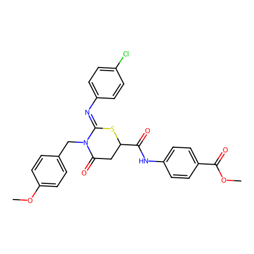 (Z)-methyl 4-(2-((4-chlorophenyl)imino)-3-(4-methoxybenzyl)-4-oxo-1,3-thiazinane-6-carboxamido)benzoate structure