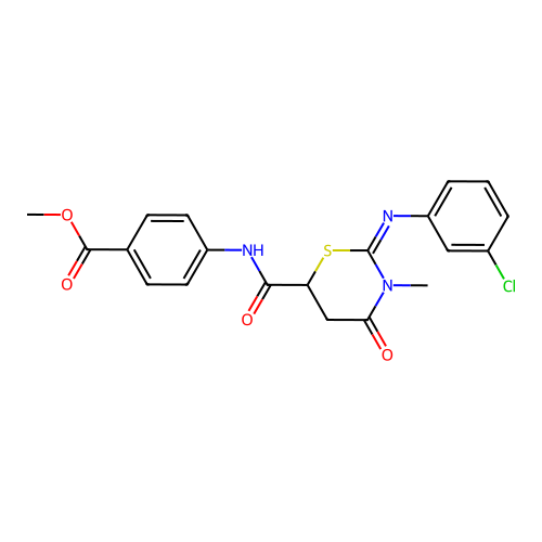 Methyl 4-[[2-(3-chlorophenyl)imino-3-methyl-4-oxo-1,3-thiazinane-6-carbonyl]amino]benzoate structure
