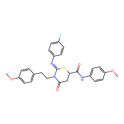 (2Z)-2-[(4-fluorophenyl)imino]-N-(4-methoxyphenyl)-3-[2-(4-methoxyphenyl)ethyl]-4-oxo-1,3-thiazinane-6-carboxamide structure