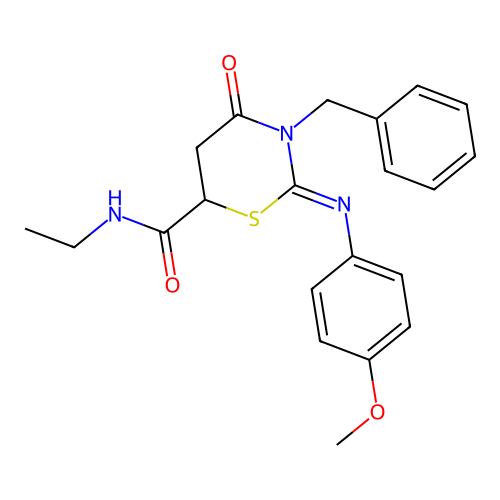 (2Z)-3-benzyl-N-ethyl-2-[(4-methoxyphenyl)imino]-4-oxo-1,3-thiazinane-6-carboxamide structure