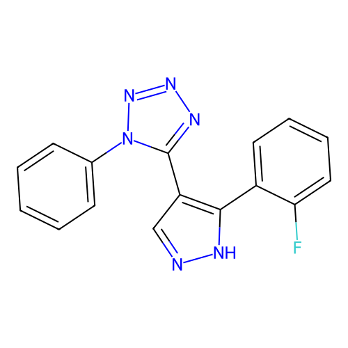 5-[5-(2-fluorophenyl)-1H-pyrazol-4-yl]-1-phenyl-1H-tetraazole structure
