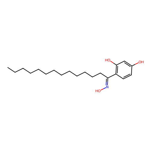 4-(N-hydroxy-C-tridecylcarbonimidoyl)benzene-1,3-diol structure