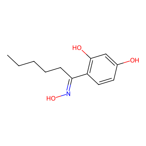 4-(N-hydroxy-C-pentylcarbonimidoyl)benzene-1,3-diol structure