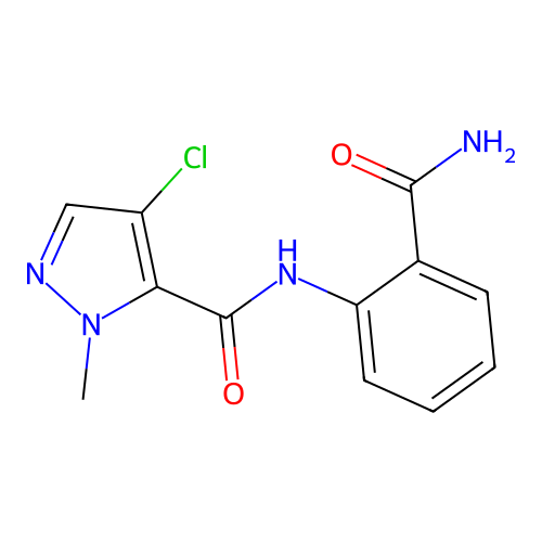 N-(2-carbamoylphenyl)-4-chloro-2-methylpyrazole-3-carboxamide structure