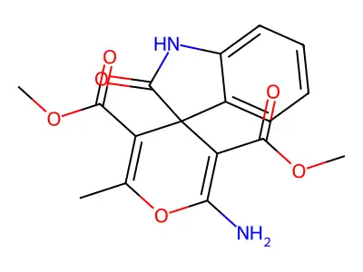 3',5'-dimethyl 6'-amino-2'-methyl-2-oxo-1,2-dihydrospiro[indole-3,4'-pyran]-3',5'-dicarboxylate structure