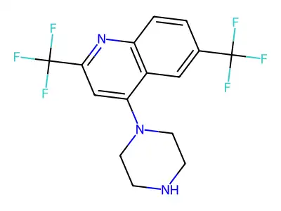 1-[2,6-Bis(trifluoromethyl)quinol-4-yl]piperazine structure