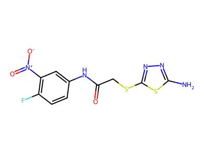 2-[(5-amino-1,3,4-thiadiazol-2-yl)sulfanyl]-N-(4-fluoro-3-nitrophenyl)acetamide structure