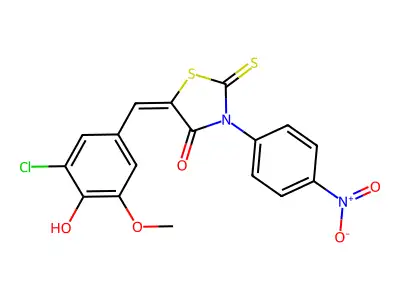 (5E)-5-(3-chloro-4-hydroxy-5-methoxybenzylidene)-3-(4-nitrophenyl)-2-thioxo-1,3-thiazolidin-4-one structure
