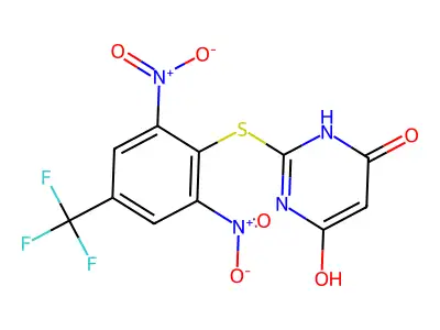 2-[2,6-Dinitro-4-(trifluoromethyl)phenylthio]pyrimidine-4,6-diol structure