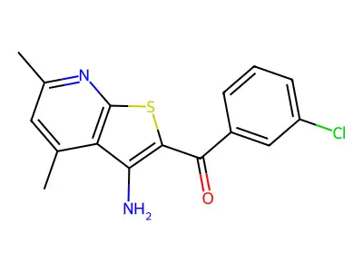 (3-Amino-4,6-dimethylthieno[2,3-b]pyridin-2-yl)(3-chlorophenyl)methanone structure