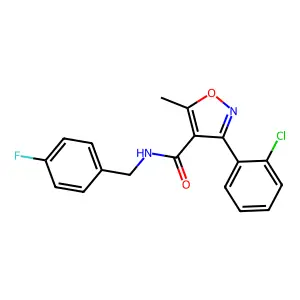 3-(2-chlorophenyl)-N-[(4-fluorophenyl)methyl]-5-methyl-1,2-oxazole-4-carboxamide structure