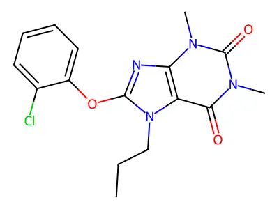 8-(2-chlorophenoxy)-1,3-dimethyl-7-propyl-3,7-dihydro-1H-purine-2,6-dione structure