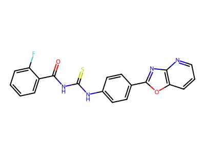 2-fluoro-N-[[4-([1,3]oxazolo[4,5-b]pyridin-2-yl)phenyl]carbamothioyl]benzamide structure